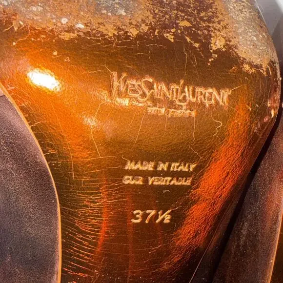 Yves Saint Laurent YSL Basket Orange Bronze Leather Designer Heels Sandals 37.5 - Picture 12 of 15